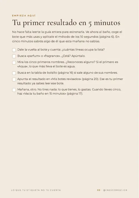 Página de muestra de Lo que tu etiqueta no te cuenta: Tu primer resultado en 5 minutos
