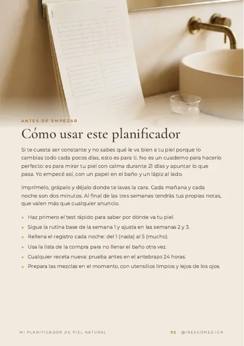 Página de muestra de Mi planificador de piel natural: Cómo usar este planificador